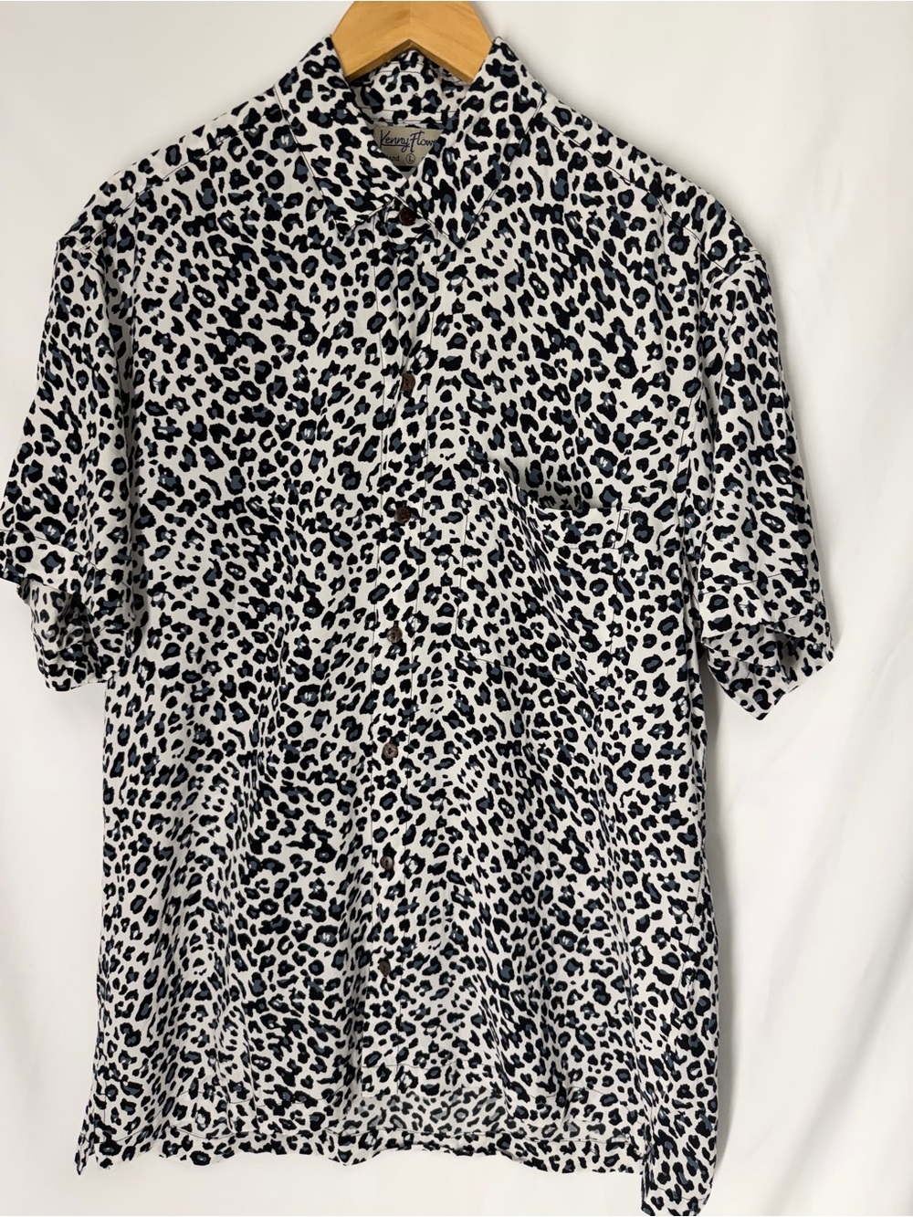 Kenny Flowers Black and White Leopard Print Short Sleeve Button-Down Shirt